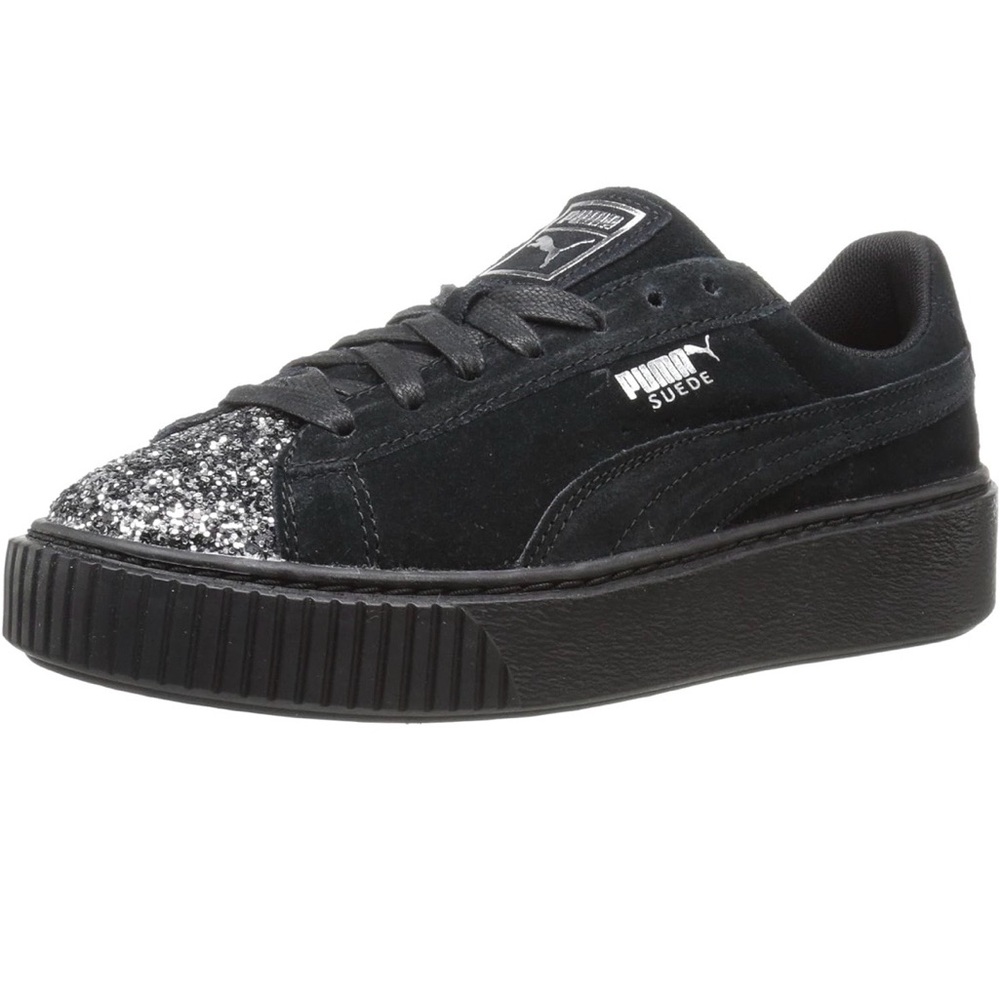 Puma Black Suede Sneakers with Sparkle Toe